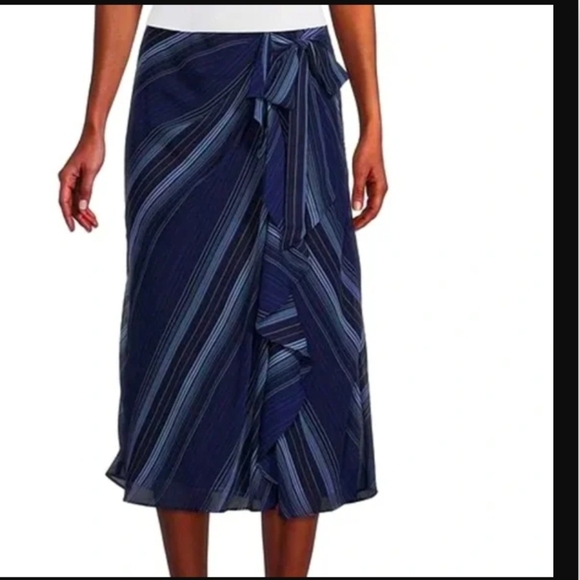 Lauren Ralph Lauren Dresses & Skirts - Lauren Ralph Lauren Striped Blue Faux Wrap Skirt